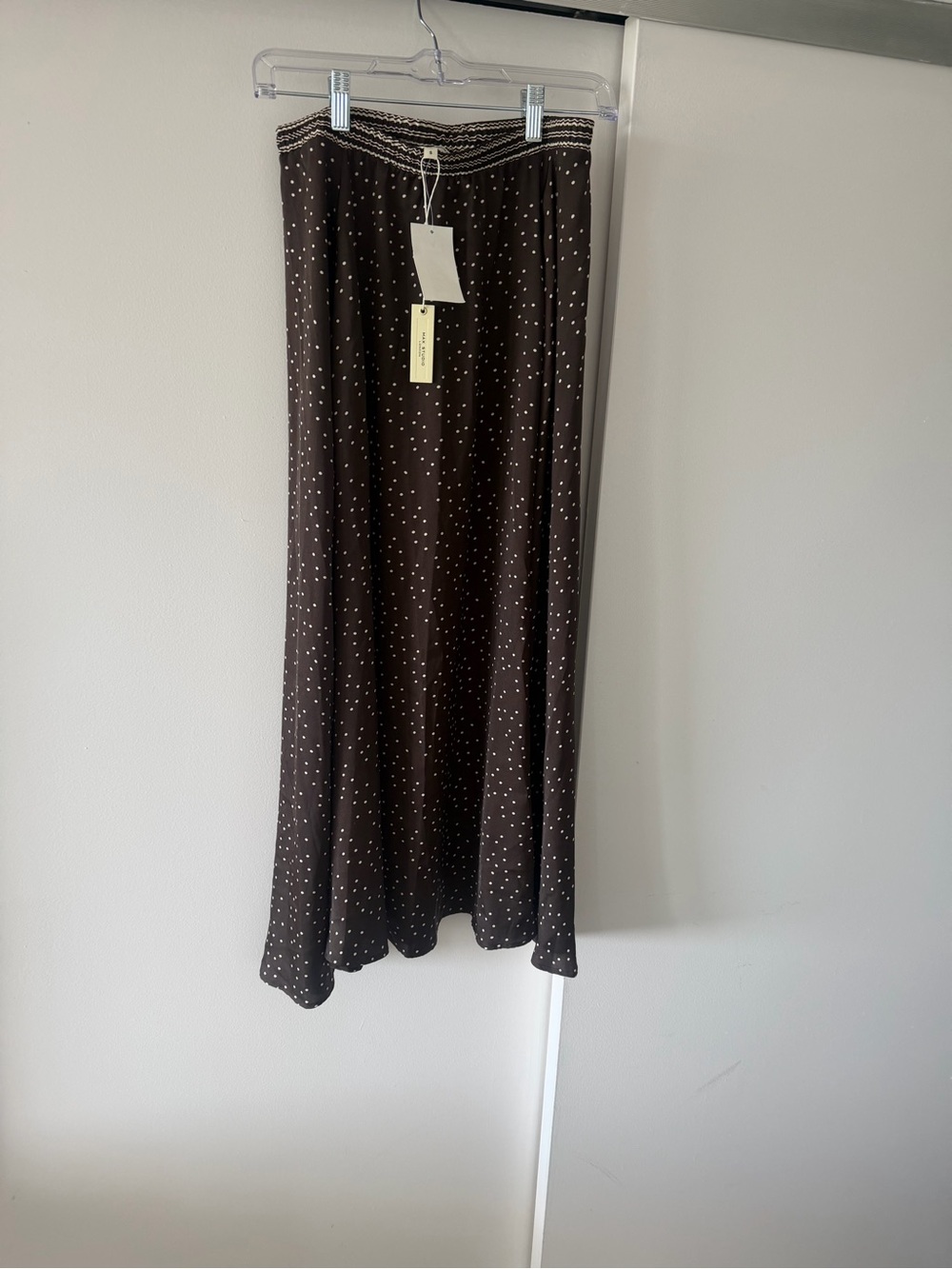 Anthropologie Brown Maxi Skirt with White Polka Dot Print